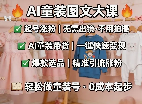 AI童装图文剪辑，某社群童装图文大课，起号涨粉、AI童装带货、爆款选品，无需出镜和拍摄_就是爱分享