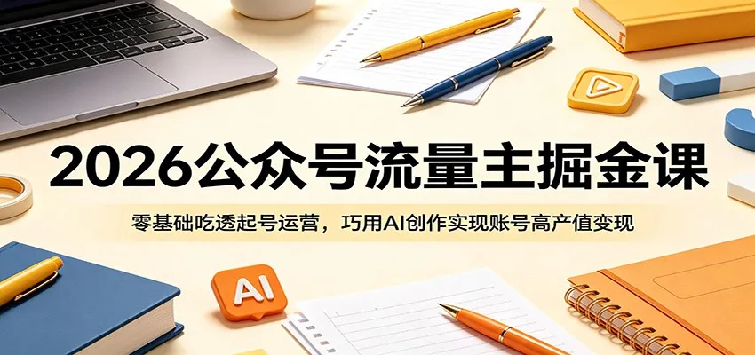 2026公众号流量主掘金课:零基础吃透起号运营,巧用AI创作实现账号高产值变现_一起云网创
