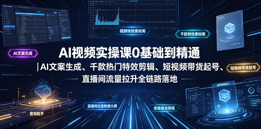 AI视频实操课0基础到精通｜AI文案生成、千款热门特效剪辑、短视频带货起号、直播间流量拉升全链路落地_一起云网创