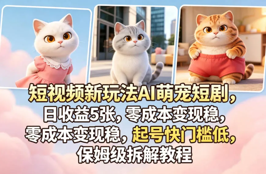 短视频新玩法AI萌宠短剧，日收益5张，零成本变现稳，起号快门槛低，保姆级拆解教程_就是爱分享