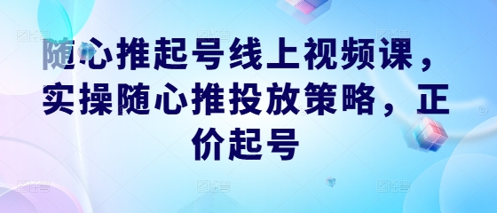 随心推起号线上视频课，实操随心推投放策略，正价起号_就是爱分享