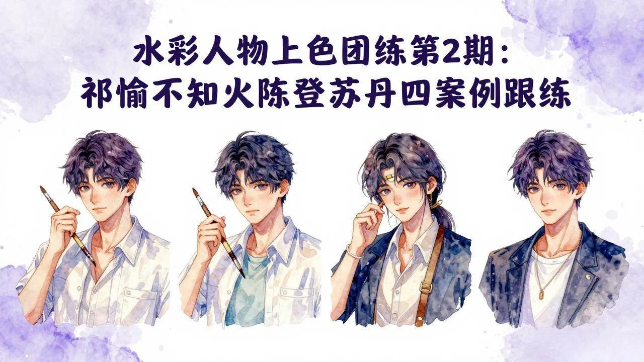 （17954期）水彩人物上色团练第2期：祁煜不知火陈登苏丹四案例跟练，手把手提升绘画能力_就是爱分享