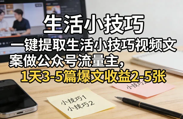 一键提取生活小技巧视频文案做公众号流量主，1天3-5篇爆文收益2-5张_就是爱分享