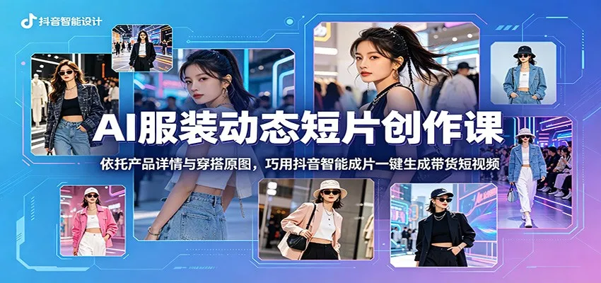 AI服装动态短片创作课:依托产品详情与穿搭原图,巧用抖音智能成片一键生成带货短视频_一起云网创