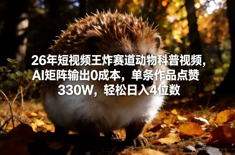 26年短视频王炸赛道动物科普视频,AI矩阵输出0成本,单条作品点赞330W,轻松日入4位数_就是爱分享