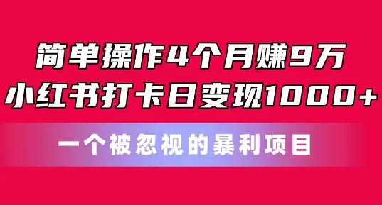 简单操作4个月赚9w，小红书打卡日变现1k，一个被忽视的暴力项目【揭秘】_就是爱分享