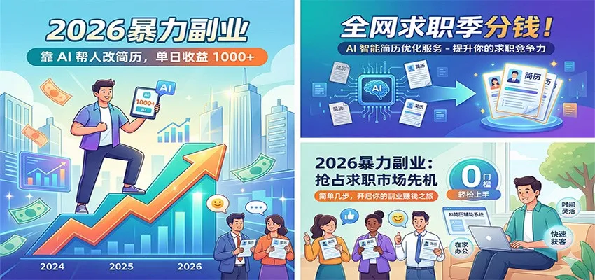2026暴力副业：靠AI帮人改简历，单日收益1000+，全网求职季分钱_就是爱分享