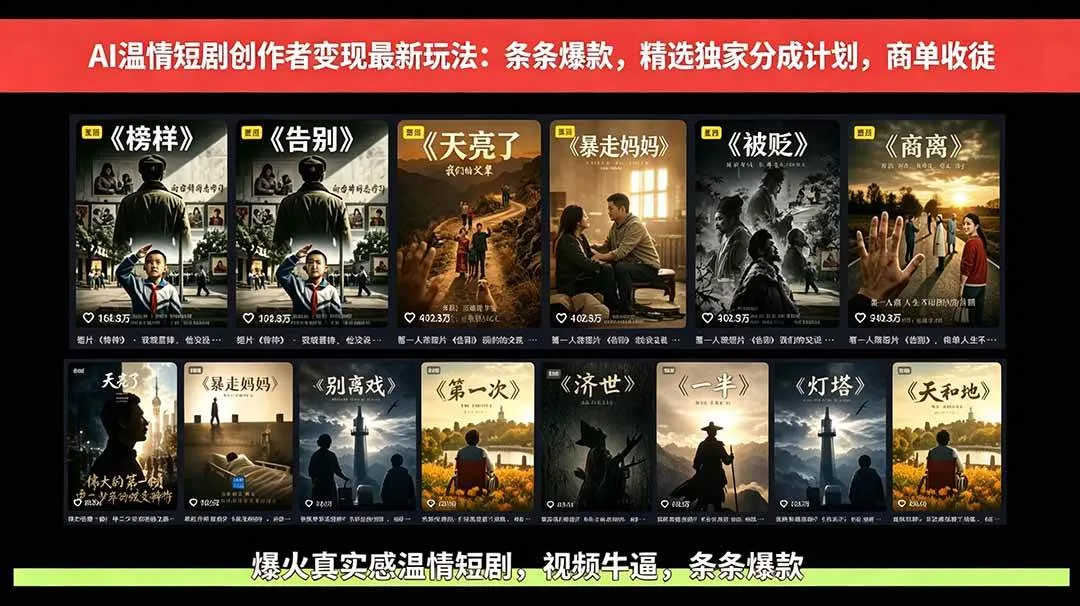 （18748期）AI温情短剧创作者变现最新玩法：视频牛逼，条条爆款，精选独家分成计划，商单收徒_一起云网创