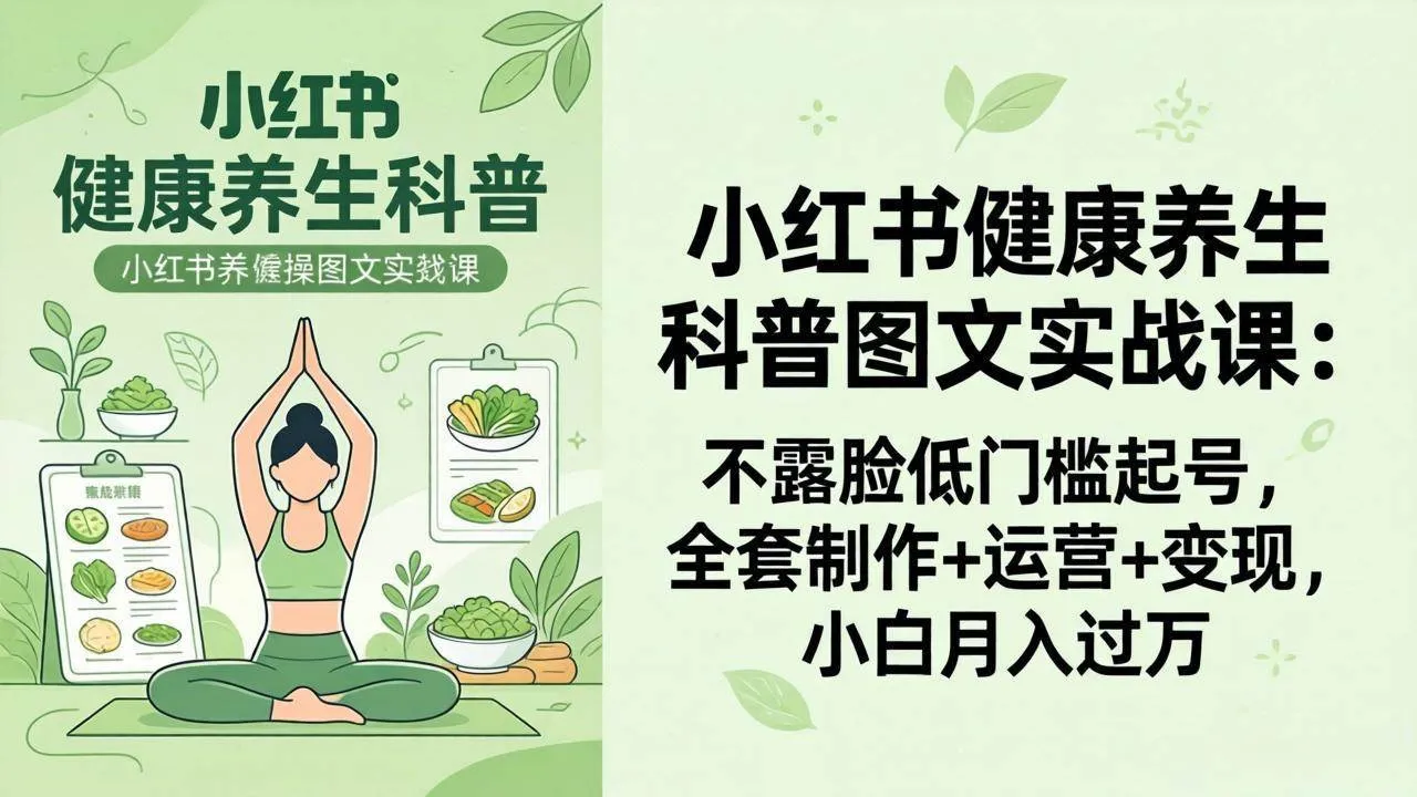 （18033期）2026小红书健康养生科普图文实战课：不露脸低门槛起号，全套制作+运营+变现，小白月入过万_就是爱分享
