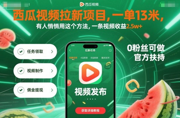 西瓜视频拉新项目，一单13米，有人悄悄用这个方法，一条视频收益2.5w+（附详细教程）_就是爱分享