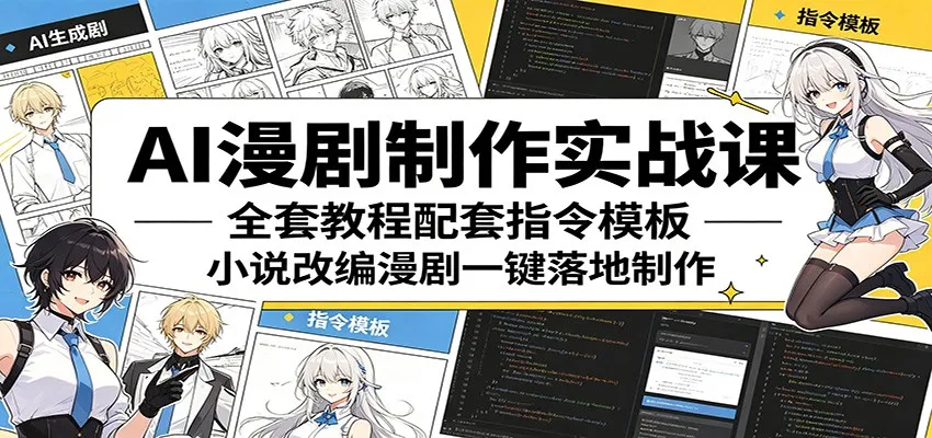 AI漫剧制作实战课：全套教程配套指令模板，小说改编漫剧一键落地制作_一起云网创
