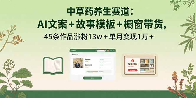 （15925期）中草药养生赛道：AI文案+故事模板+橱带货，45条作品涨粉13w+单月变现1万+_就是爱分享