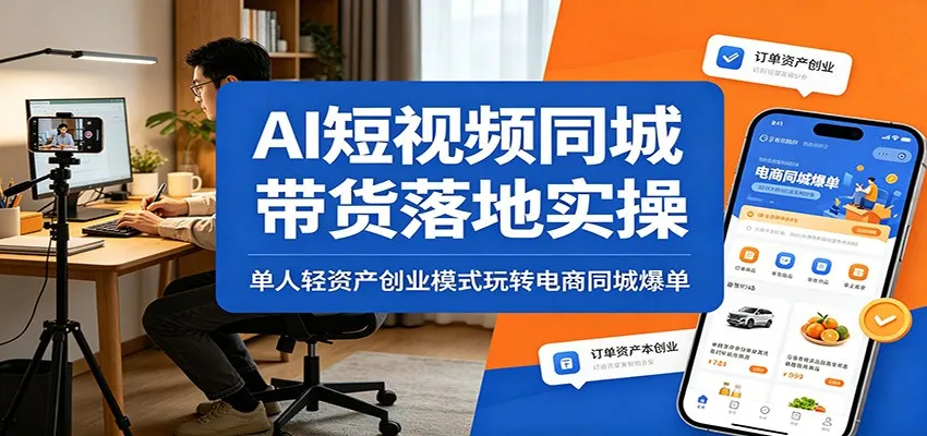 AI短视频同城带货落地实操：单人轻资产创业模式玩转电商同城爆单_一起云网创