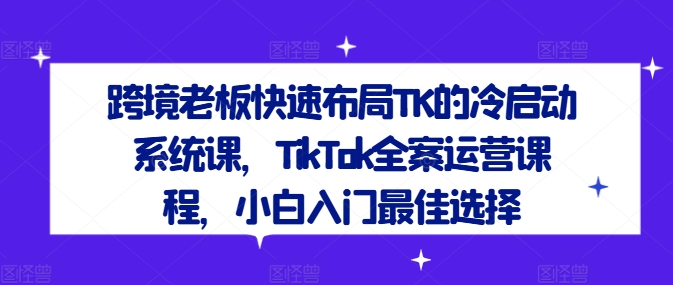 跨境老板快速布局TK的冷启动系统课，TikTok全案运营课程，小白入门最佳选择_就是爱分享