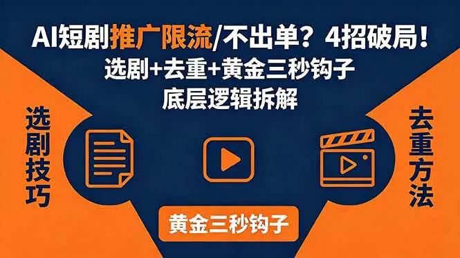 （18253期）AI短剧推广总被限流、不出单？4招选剧+去重技巧+黄金三秒钩子，手把手拆解底层逻辑_就是爱分享