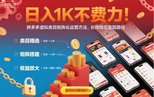 日入1K不费力！拼多多虚拟类目矩阵化运营方法，长效稳定变现路径_就是爱分享