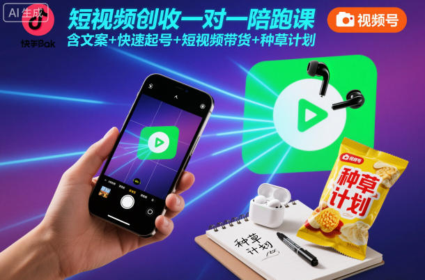 短视频创收一对一陪跑课，含文案+快速起号+短视频带货+种草计划_就是爱分享