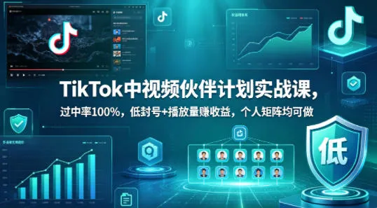 TikTok中视频伙伴计划实战课，过中率100%，低封号+播放量賺收益，个人矩阵均可做_就是爱分享