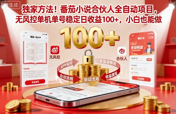 独家方法！番茄小说合伙人全自动挂G项目，无风控单机单号稳定日收益100+，小白也能做【揭秘】_就是爱分享