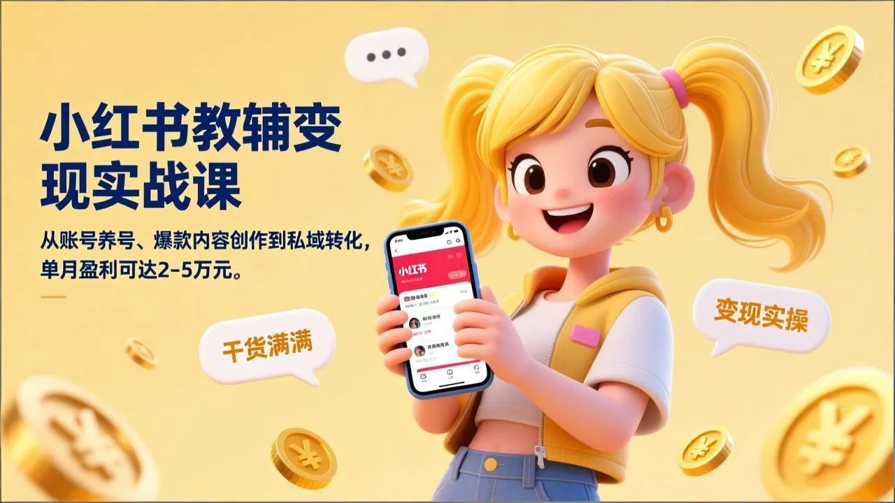 （17334期）小红书教辅变现实战课，从账号养号、爆款内容创作到私域转化，单月盈利可达2-5万元_就是爱分享
