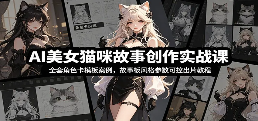 AI美女猫咪故事创作实战课：全套角色卡模板案例，故事板风格参数可控出片教程_一起云网创
