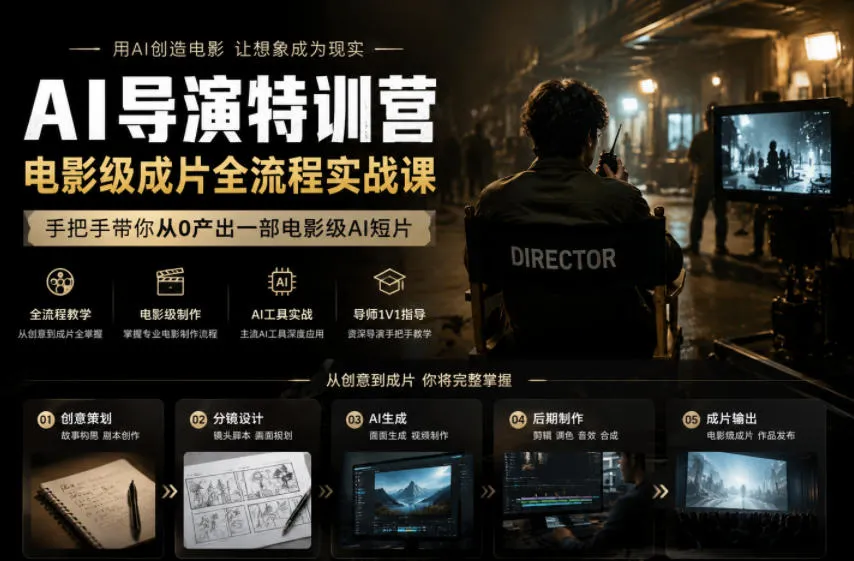 AI导演特训营,电影级成片全流程实战课,手把手带你从0产出一部电影级AI短片_一起云网创