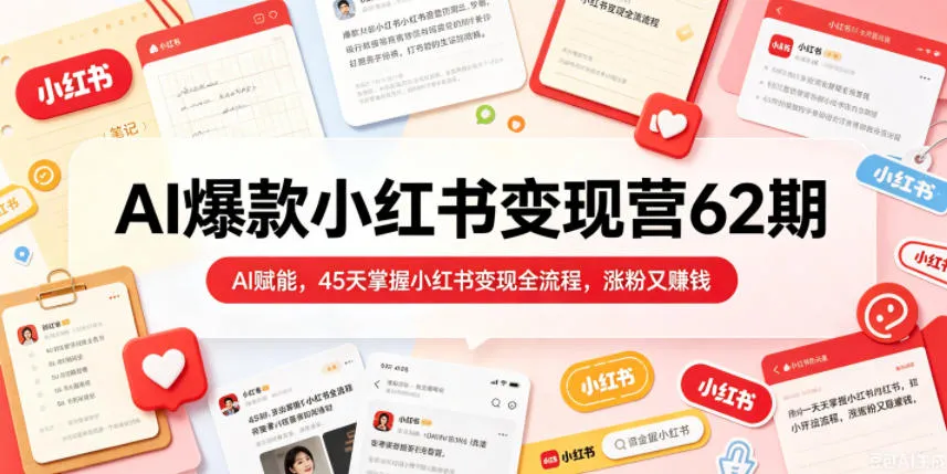 AI爆款小红书变现营62期2026年5月,AI赋能,45天掌握小红书变现全流程,涨粉又賺钱_一起云网创