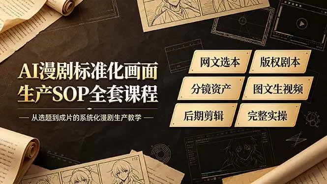 （19199期）AI漫剧标准化画面生产SOP全套课程，网文选本版权剧本分镜资产全覆盖，图文生视频后期剪辑完整实操教学_一起云网创