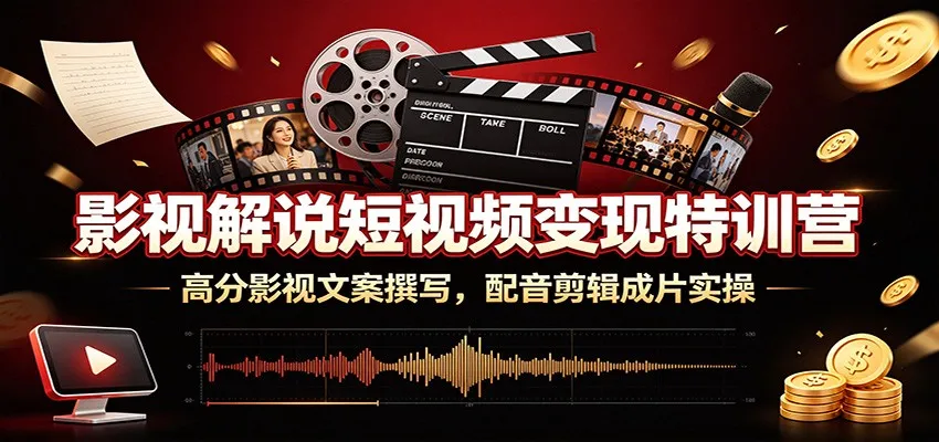 影视解说短视频变现特训营:高分影视文案撰写,配音剪辑成片实操_一起云网创