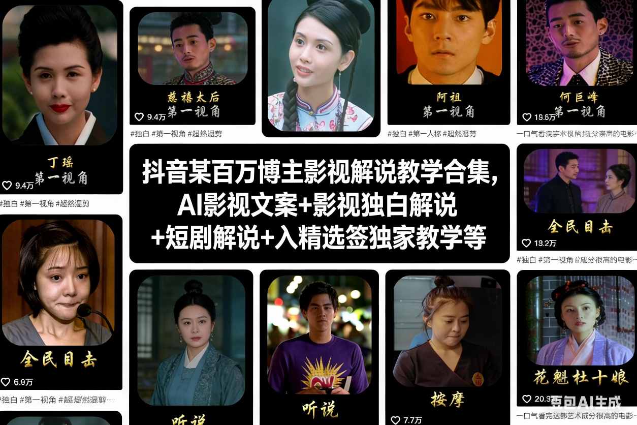 抖音某百万博主影视解说教学合集，AI影视文案+影视独白解说+短剧解说+入精选签独家教学等_就是爱分享