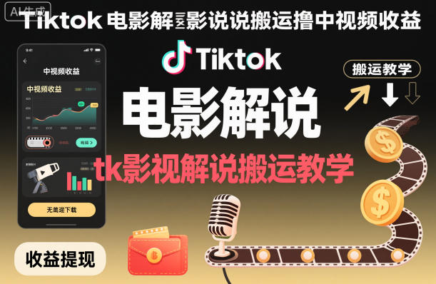Tiktok电影解说搬运撸中视频收益,tk影视解说搬运教学_就是爱分享