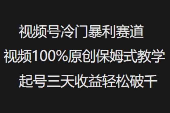视频号冷门暴利赛道视频100%原创保姆式教学起号三天收益轻松破千_就是爱分享