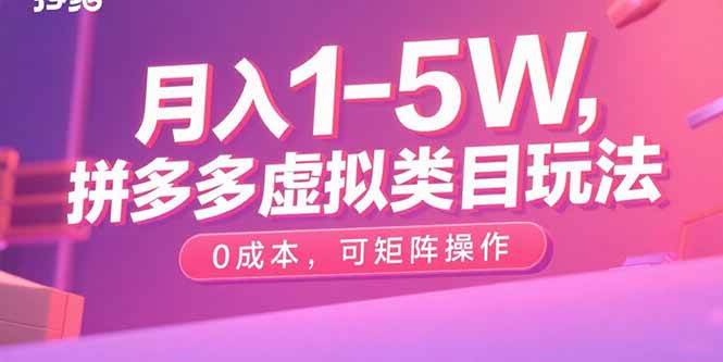 (15903期)月入1-5W,拼多多虚拟类目玩法,0成本,可矩阵操作_就是爱分享