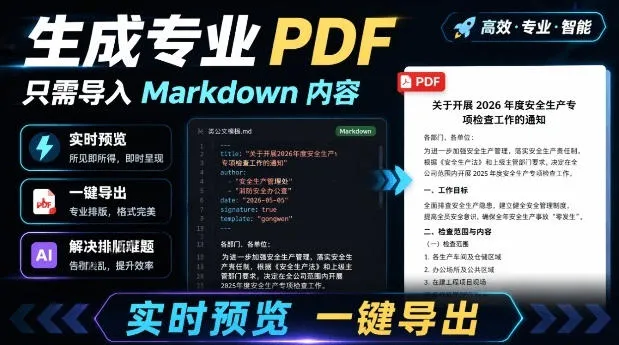 只需导入Markdown内容，实时预览一键导出专业PDF！轻松解决AI生成内容排版问题Presto_一起云网创