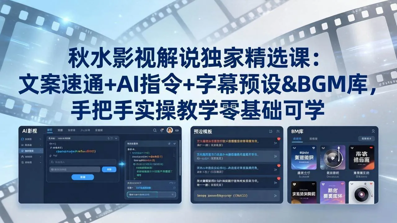 （18080期）秋水影视解说独家精选课：文案速通+AI指令+字幕预设+BGM库，手把手实操教学零基础可学_就是爱分享