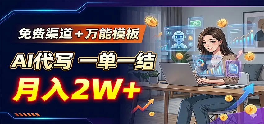 免费渠道+万能模板,AI代写一单一结,月入2W+_一起云网创