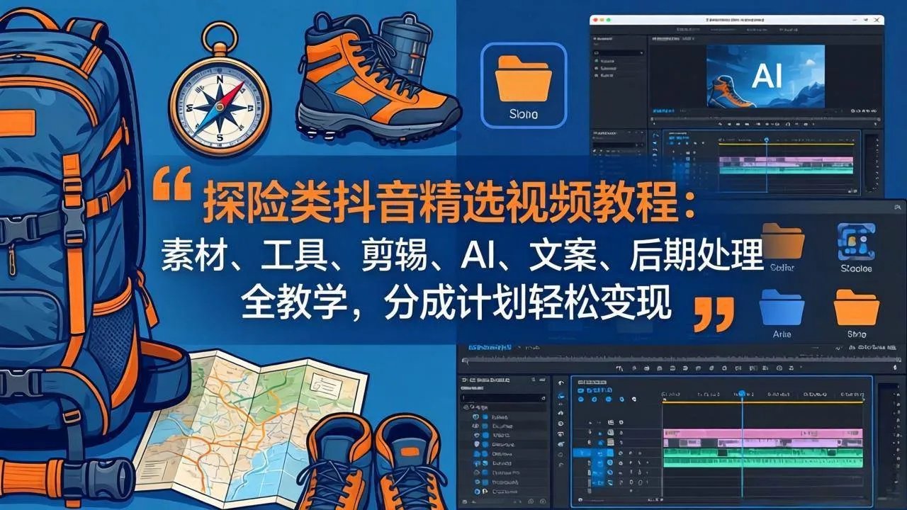 （17994期）探险类抖音精选视频教程：素材、工具、剪辑、AI、文案、后期处理全教学，分成计划轻松变现_就是爱分享