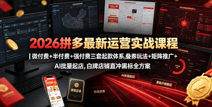 2026拼多多最新运营实战课程｜微付费+半付费+强付费三套起款体系，叠券玩法+矩阵推广+AI批量起店，白牌店铺直冲黑标全方案_一起云网创