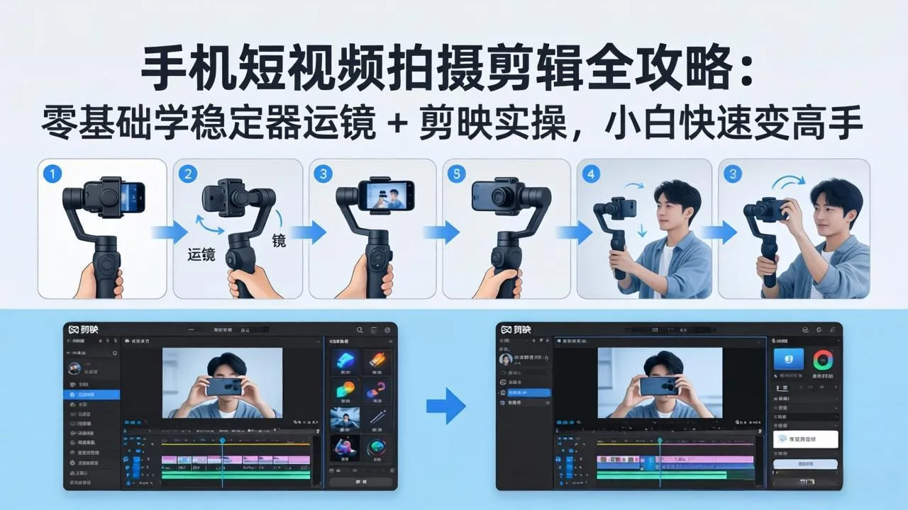 手机短视频拍摄剪辑全攻略：零基础学稳定器运镜 + 剪映实操，小白快速变高手_就是爱分享