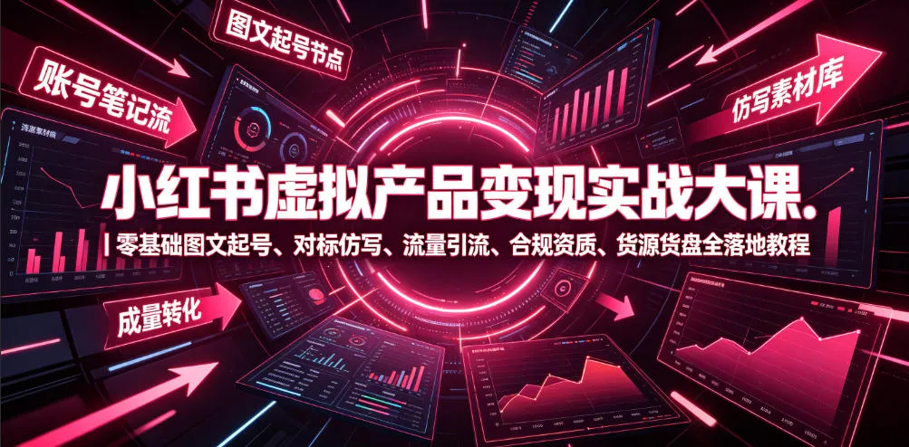 小红书虚拟产品变现实战大课|零基础图文起号、对标仿写、流量引流、合规资质、货源货盘全落地教程_一起云网创