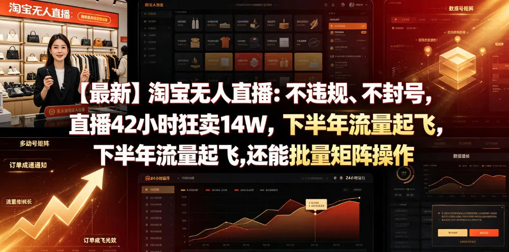 【最新】淘宝无人直播：不违规、不封号，直播42小时狂卖14W，下半年流量起飞，还能批量矩阵操作【揭秘】_一起云网创