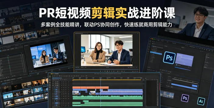 PR短视频剪辑实战进阶课,多案例全技能精讲,联动PS协同创作,快速练就商用剪辑能力_一起云网创