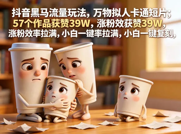 抖音黑马流量玩法,万物拟人卡通短片,57个作品获赞39W,涨粉效率拉满,小白一键复刻,保姆级拆解_一起云网创