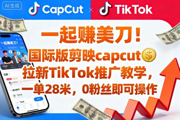 一起賺美刀！国际版剪映capcut拉新TikTok推广教学，一单28米，0粉丝即可操作（附推广入口和教学）_就是爱分享