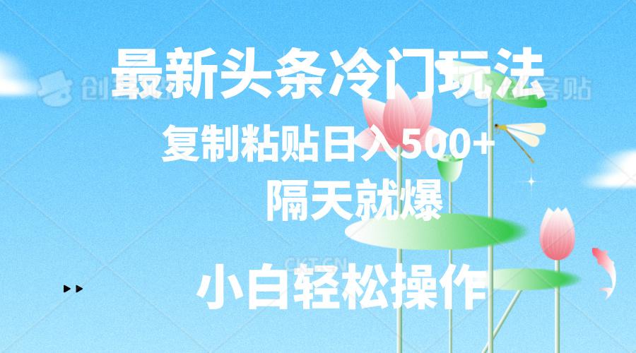 最新头条冷门玩法，隔天就爆，复制粘贴日入500+_就是爱分享