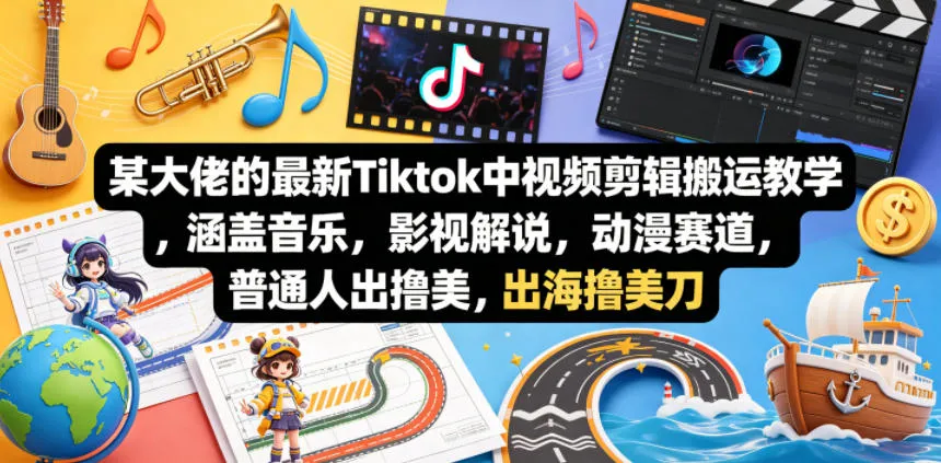 某大佬的最新Tiktok中视频剪辑搬运教学，涵盖音乐，影视解说，动漫赛道，普通人出海撸美刀_就是爱分享