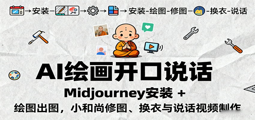 AI绘画开口说话，Midjourney安装 + 绘图出图，小和尚修图、换衣与说话视频制作_就是爱分享