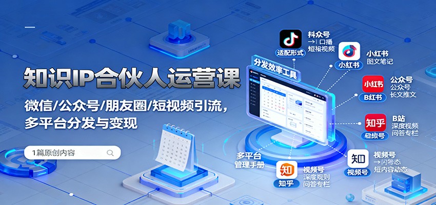 知识IP合伙人运营课：微信/公众号/朋友圈/短视频引流，多平台分发与变现_就是爱分享