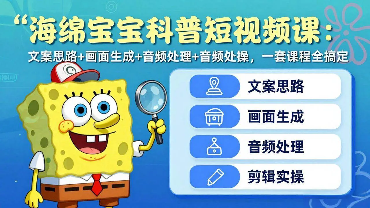 （17756期）海绵宝宝科普短视频课：文案思路+画面生成+音频处理+剪辑实操，一套课程全搞定_就是爱分享