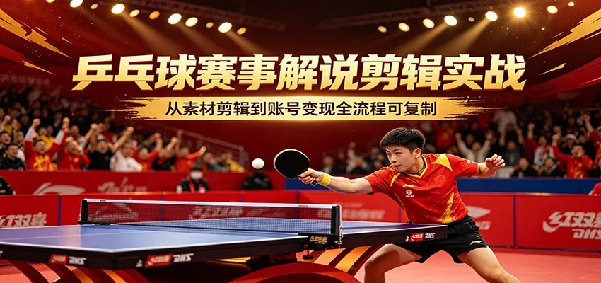 乒乓球赛事解说剪辑实战，从素材剪辑到账号变现全流程可复制_就是爱分享